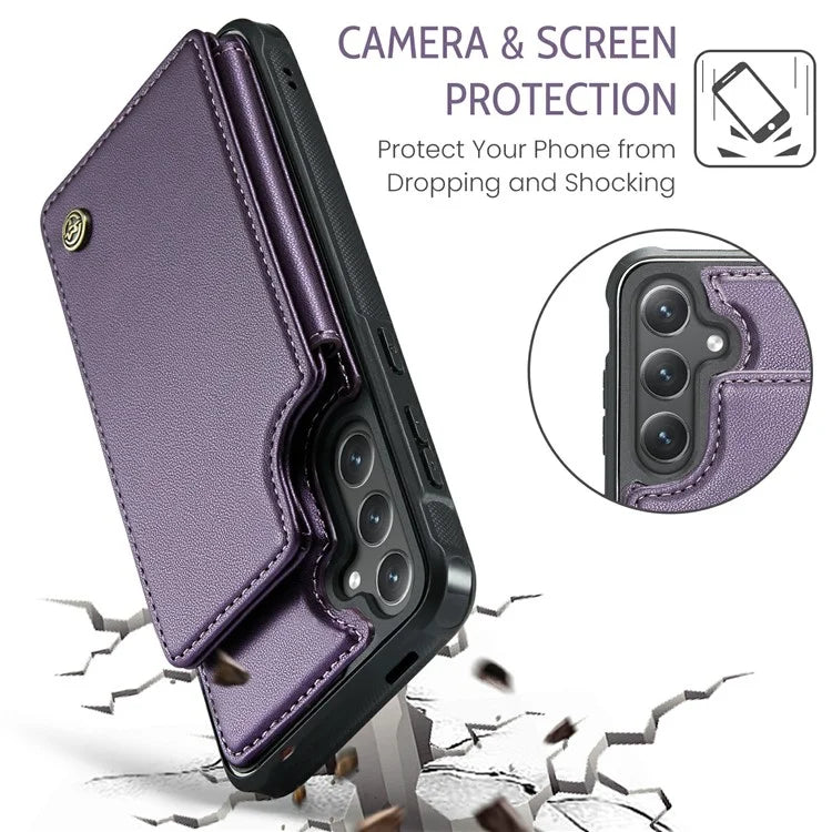 CASEME C22 Series For Samsung Galaxy S24 Case RFID Blocking Leather Phone Cover with 3 Card Slots
