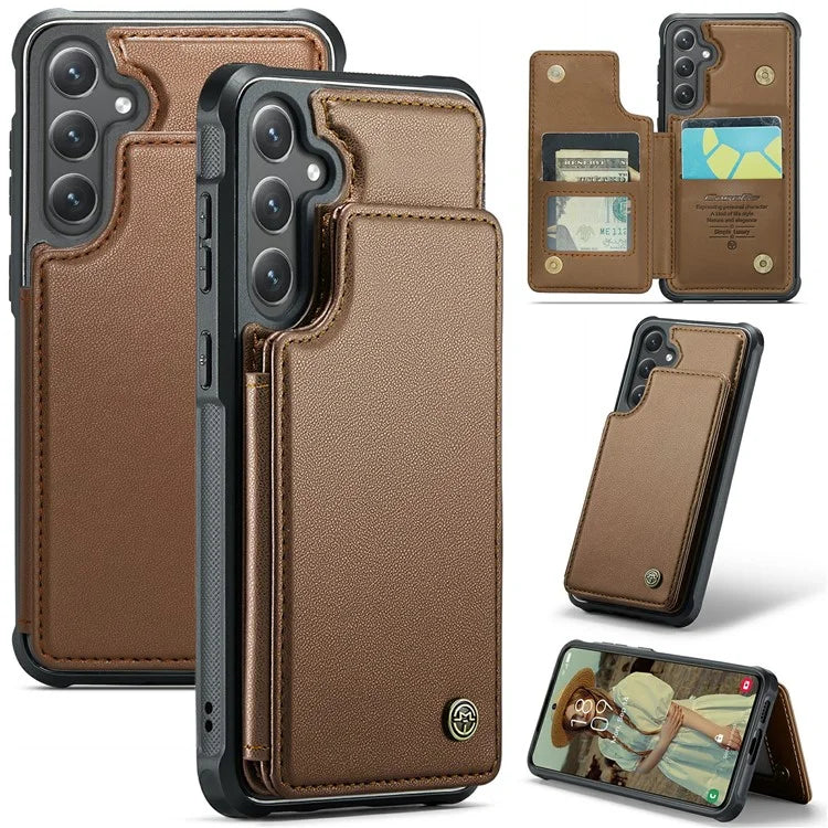 CASEME C22 Series For Samsung Galaxy S24 Case RFID Blocking Leather Phone Cover with 3 Card Slots