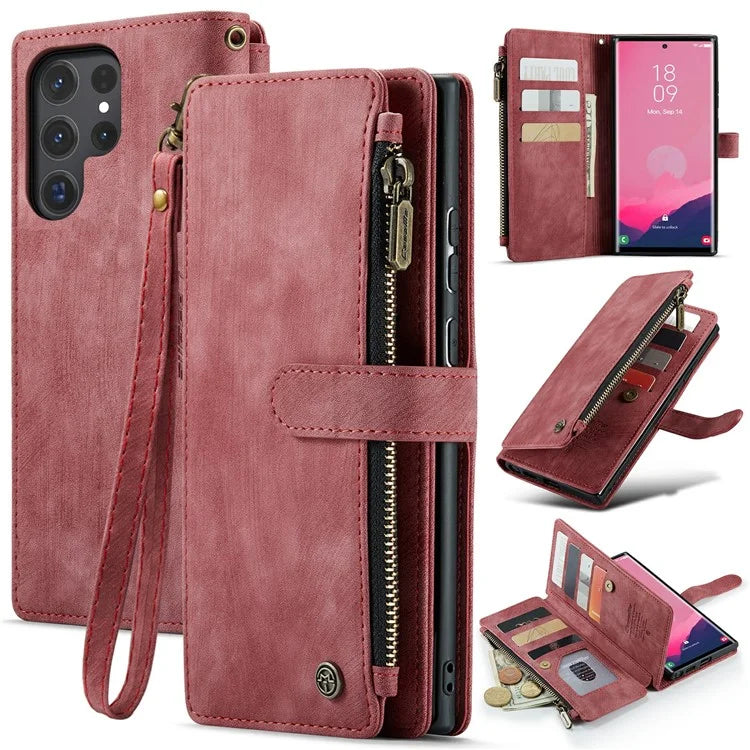 CASEME C30 Series for Samsung Galaxy S24 Ultra Case 10 Card Slots Phone Cover Zipper Cash Pocket
