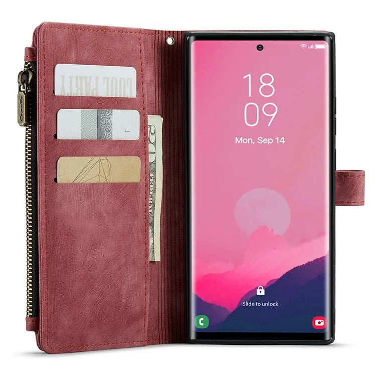 CASEME C30 Series for Samsung Galaxy S24 Ultra Case 10 Card Slots Phone Cover Zipper Cash Pocket