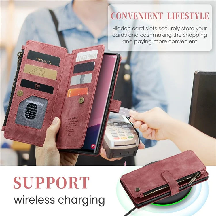 CASEME C30 Series for Samsung Galaxy S24 Ultra Case 10 Card Slots Phone Cover Zipper Cash Pocket