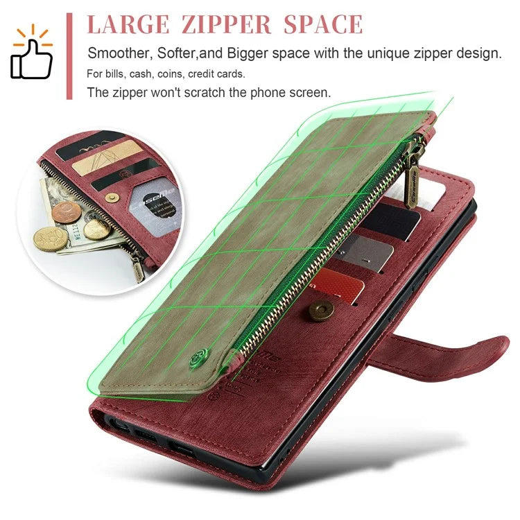 CASEME C30 Series for Samsung Galaxy S24 Ultra Case 10 Card Slots Phone Cover Zipper Cash Pocket