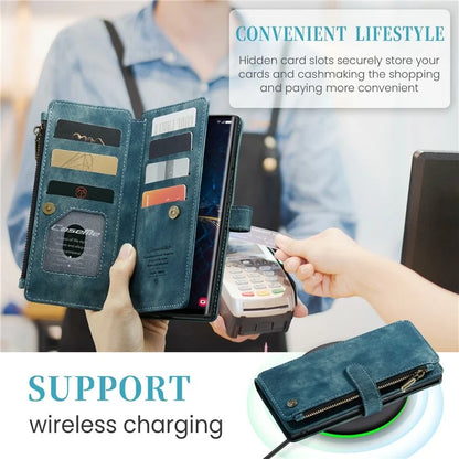 CASEME C30 Series for Samsung Galaxy S24 Ultra Case 10 Card Slots Phone Cover Zipper Cash Pocket