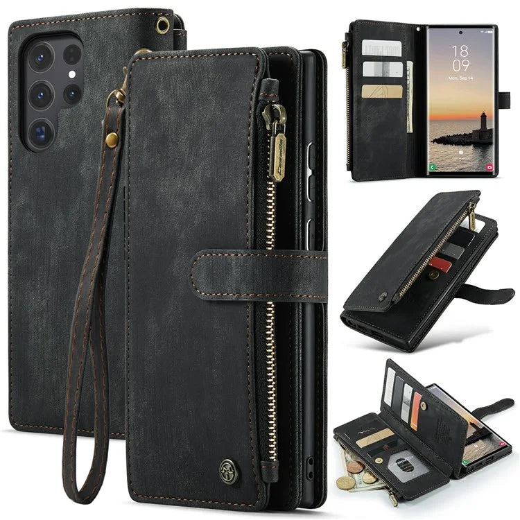 CASEME C30 Series for Samsung Galaxy S24 Ultra Case 10 Card Slots Phone Cover Zipper Cash Pocket