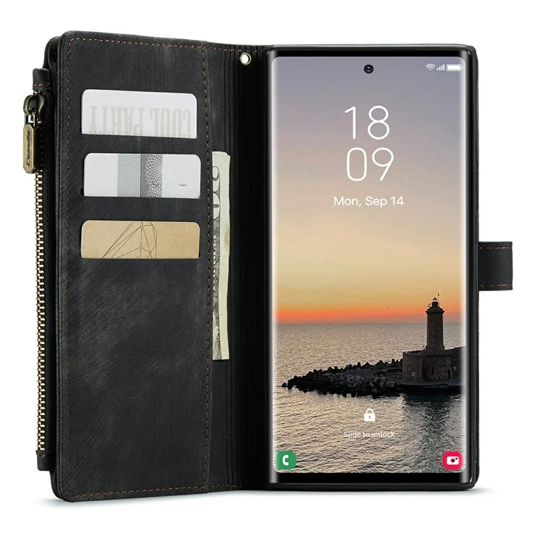CASEME C30 Series for Samsung Galaxy S24 Ultra Case 10 Card Slots Phone Cover Zipper Cash Pocket