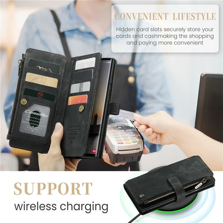CASEME C30 Series for Samsung Galaxy S24 Ultra Case 10 Card Slots Phone Cover Zipper Cash Pocket
