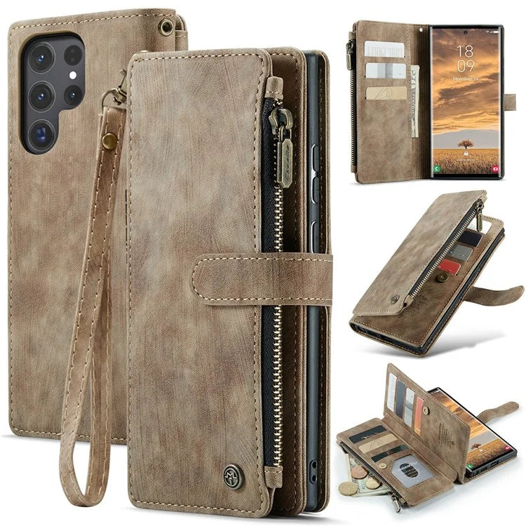 CASEME C30 Series for Samsung Galaxy S24 Ultra Case 10 Card Slots Phone Cover Zipper Cash Pocket
