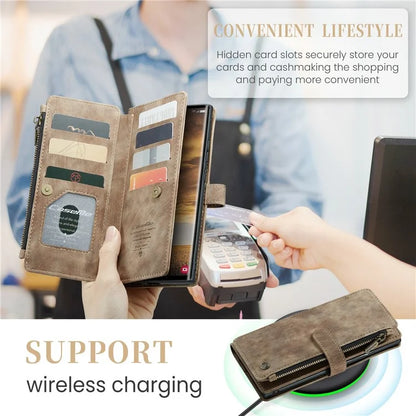 CASEME C30 Series for Samsung Galaxy S24 Ultra Case 10 Card Slots Phone Cover Zipper Cash Pocket