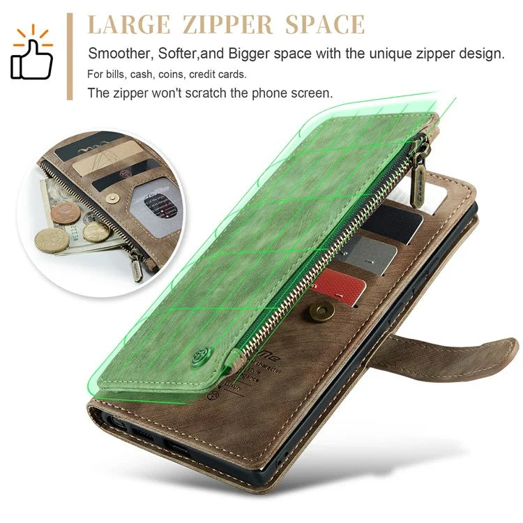 CASEME C30 Series for Samsung Galaxy S24 Ultra Case 10 Card Slots Phone Cover Zipper Cash Pocket