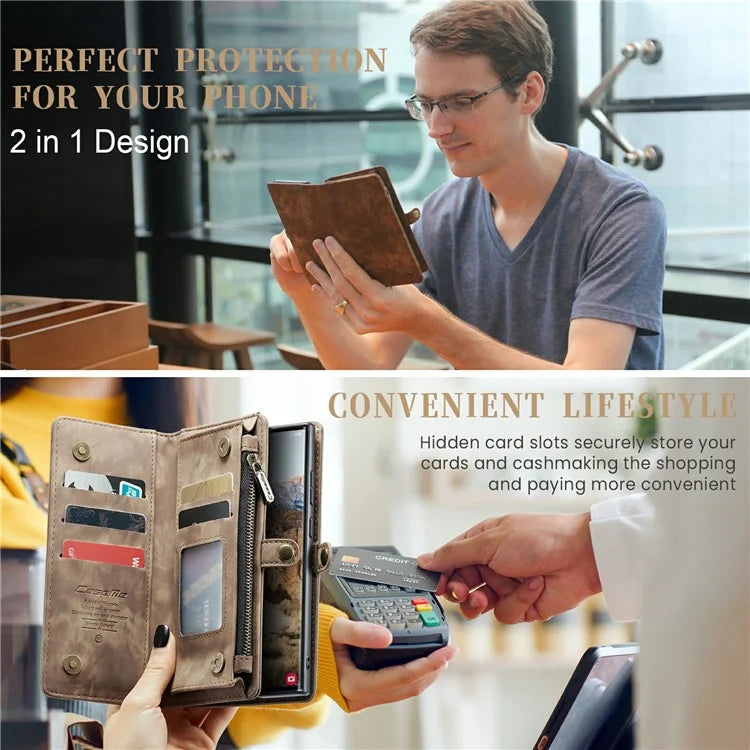 CASEME 008 Series for Samsung Galaxy S24 Ultra Leather Case Detachable Wallet Phone Cover