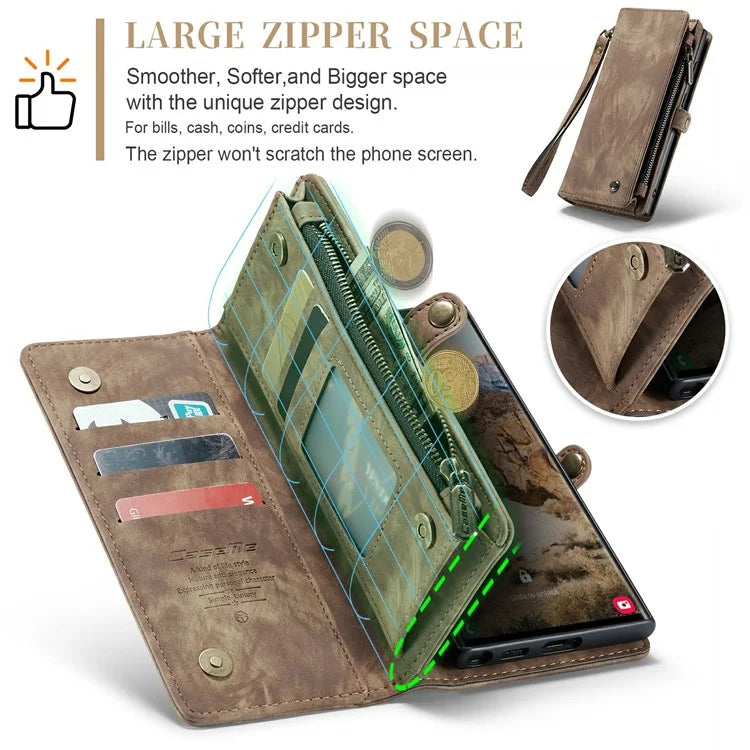 CASEME 008 Series for Samsung Galaxy S24 Ultra Leather Case Detachable Wallet Phone Cover