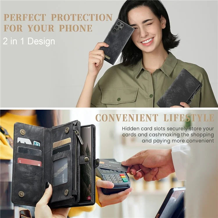 CASEME 008 Series for Samsung Galaxy S24 Ultra Leather Case Detachable Wallet Phone Cover