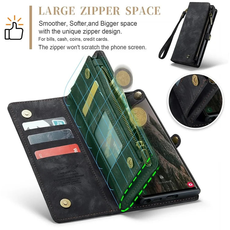 CASEME 008 Series for Samsung Galaxy S24 Ultra Leather Case Detachable Wallet Phone Cover