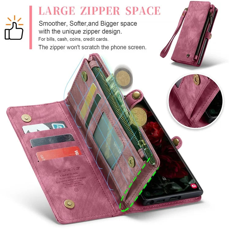 CASEME 008 Series for Samsung Galaxy S24 Ultra Leather Case Detachable Wallet Phone Cover