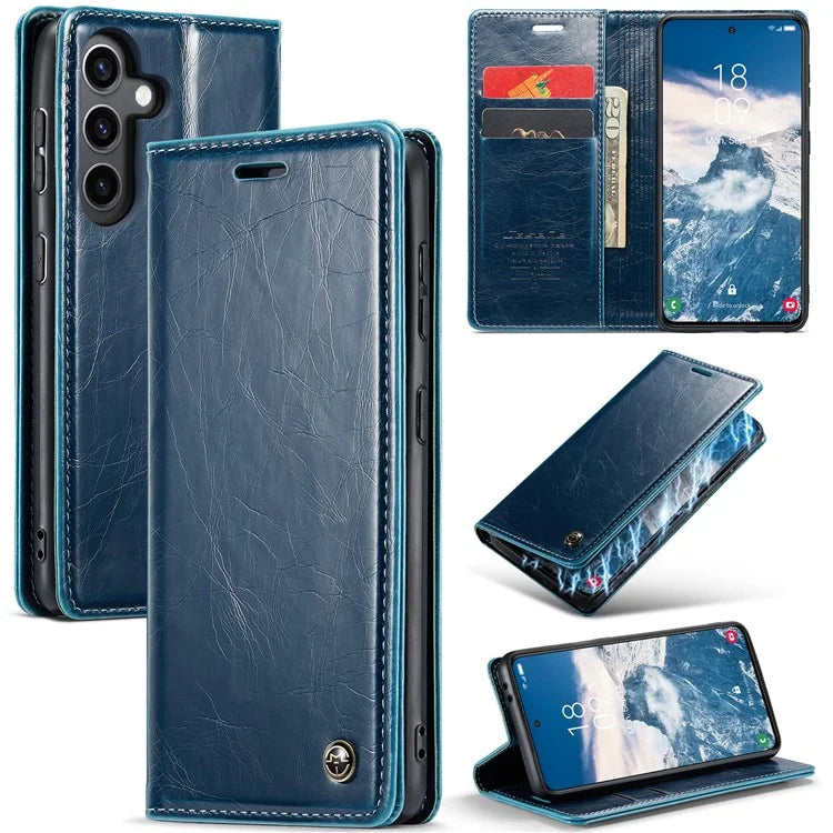 CASEME 003 Series For Samsung Galaxy S24+ Wallet Case Retro Waxy Crazy Horse Texture Cover