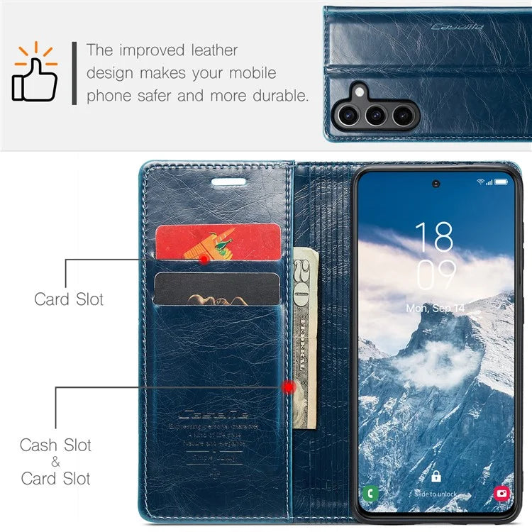 CASEME 003 Series For Samsung Galaxy S24+ Wallet Case Retro Waxy Crazy Horse Texture Cover