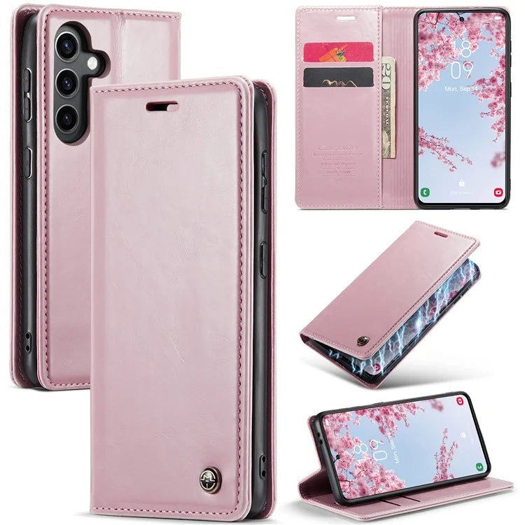 CASEME 003 Series For Samsung Galaxy S24+ Wallet Case Retro Waxy Crazy Horse Texture Cover
