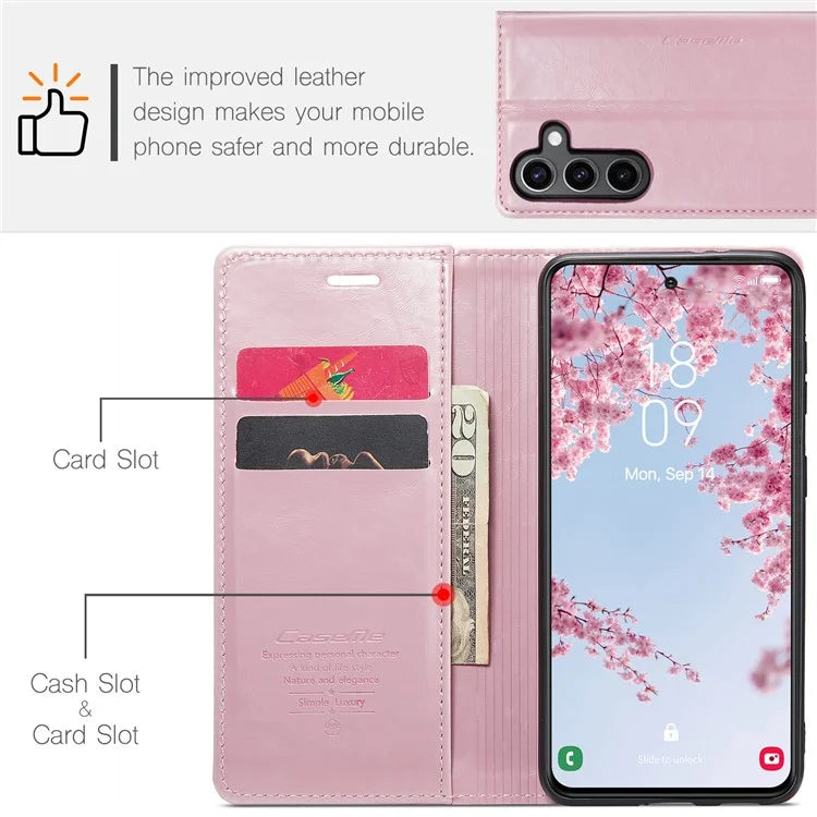 CASEME 003 Series For Samsung Galaxy S24+ Wallet Case Retro Waxy Crazy Horse Texture Cover