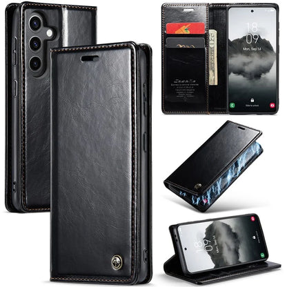 CASEME 003 Series For Samsung Galaxy S24+ Wallet Case Retro Waxy Crazy Horse Texture Cover