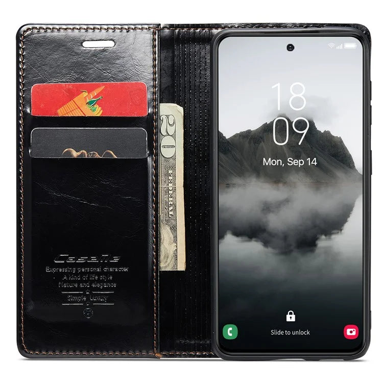 CASEME 003 Series For Samsung Galaxy S24+ Wallet Case Retro Waxy Crazy Horse Texture Cover