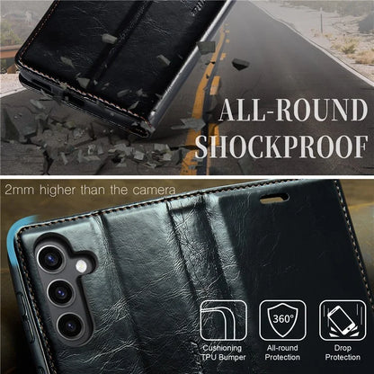 CASEME 003 Series For Samsung Galaxy S24+ Wallet Case Retro Waxy Crazy Horse Texture Cover