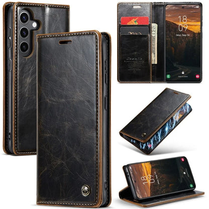 CASEME 003 Series For Samsung Galaxy S24+ Wallet Case Retro Waxy Crazy Horse Texture Cover