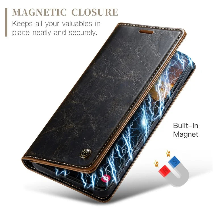 CASEME 003 Series For Samsung Galaxy S24+ Wallet Case Retro Waxy Crazy Horse Texture Cover
