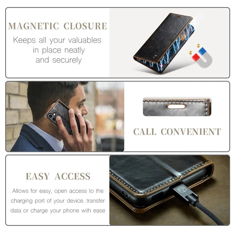 CASEME 003 Series For Samsung Galaxy S24+ Wallet Case Retro Waxy Crazy Horse Texture Cover