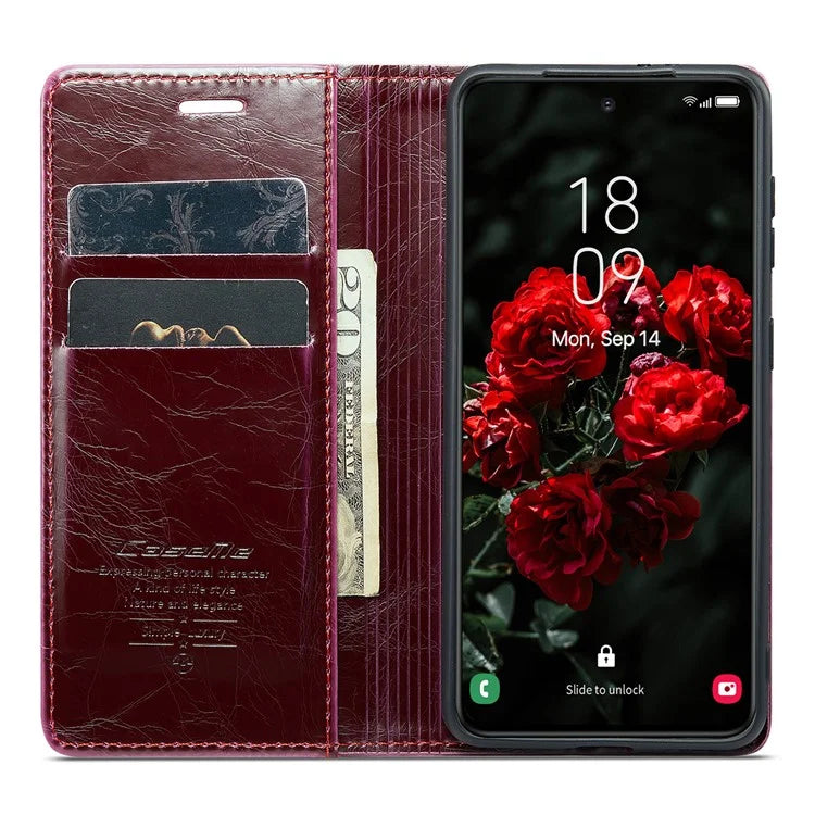 CASEME 003 Series For Samsung Galaxy S24+ Wallet Case Retro Waxy Crazy Horse Texture Cover