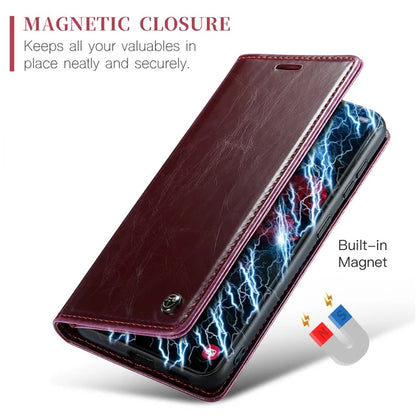 CASEME 003 Series For Samsung Galaxy S24+ Wallet Case Retro Waxy Crazy Horse Texture Cover