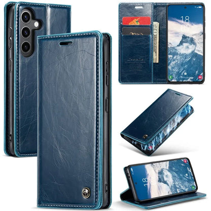 CASEME 003 Series For Samsung Galaxy S24 Case Waxy Crazy Horse Texture Phone Stand Cover