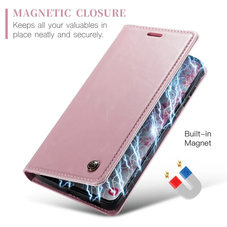 CASEME 003 Series For Samsung Galaxy S24 Case Waxy Crazy Horse Texture Phone Stand Cover