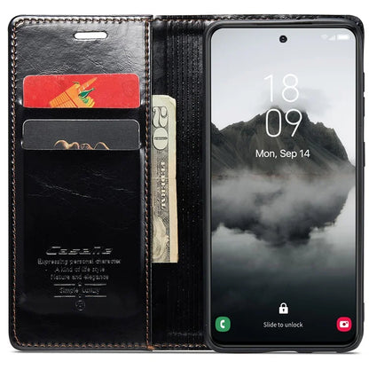 CASEME 003 Series For Samsung Galaxy S24 Case Waxy Crazy Horse Texture Phone Stand Cover