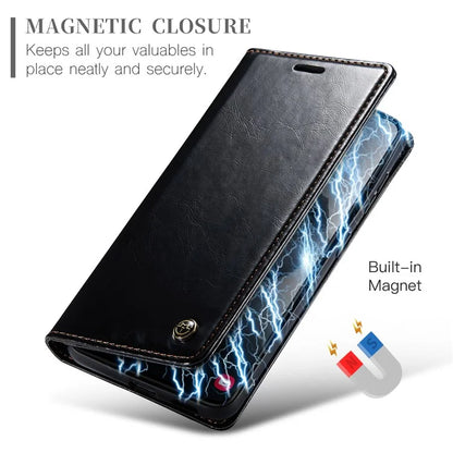 CASEME 003 Series For Samsung Galaxy S24 Case Waxy Crazy Horse Texture Phone Stand Cover