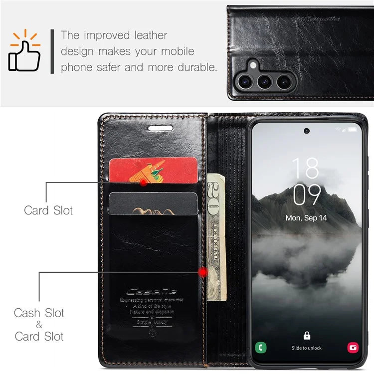 CASEME 003 Series For Samsung Galaxy S24 Case Waxy Crazy Horse Texture Phone Stand Cover
