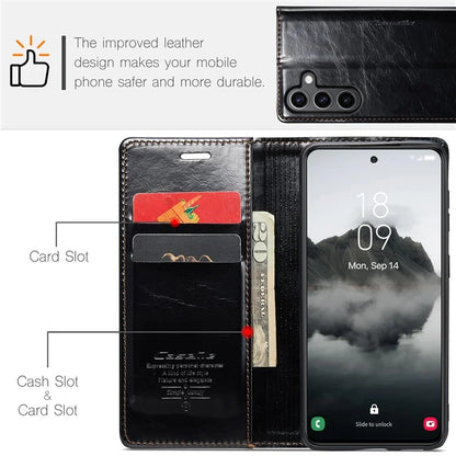 CASEME 003 Series For Samsung Galaxy S24 Case Waxy Crazy Horse Texture Phone Stand Cover