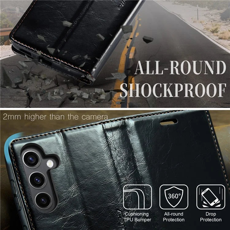 CASEME 003 Series For Samsung Galaxy S24 Case Waxy Crazy Horse Texture Phone Stand Cover