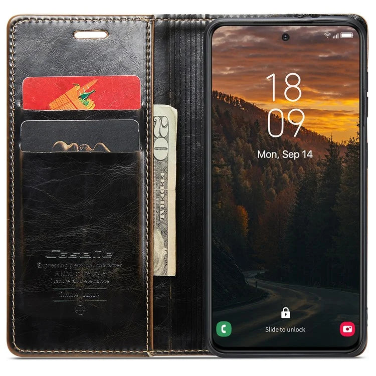 CASEME 003 Series For Samsung Galaxy S24 Case Waxy Crazy Horse Texture Phone Stand Cover