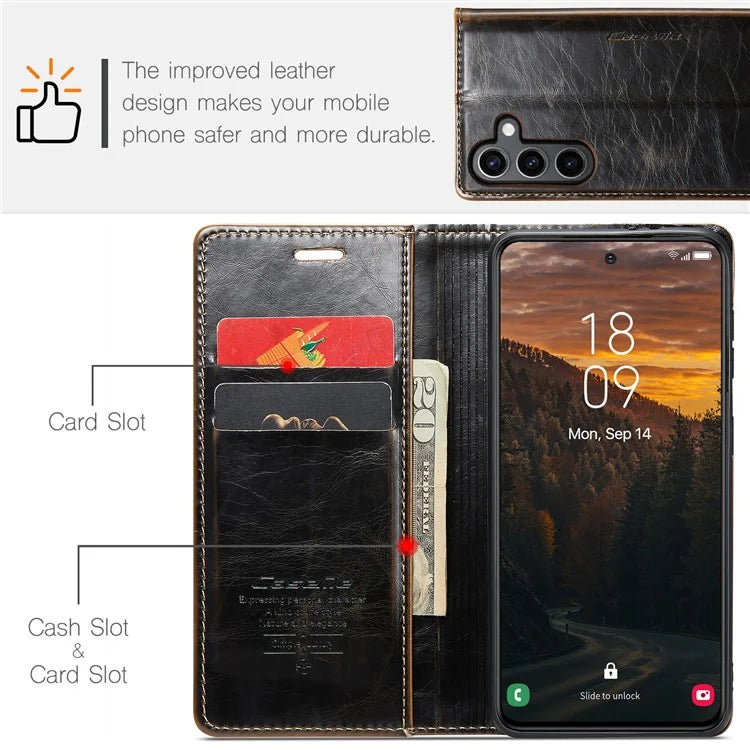 CASEME 003 Series For Samsung Galaxy S24 Case Waxy Crazy Horse Texture Phone Stand Cover