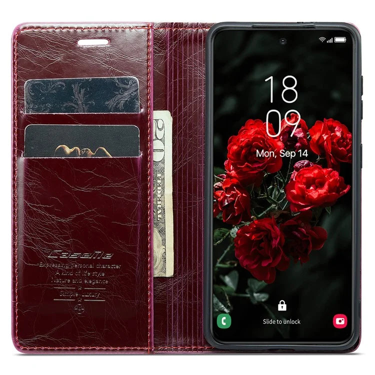 CASEME 003 Series For Samsung Galaxy S24 Case Waxy Crazy Horse Texture Phone Stand Cover