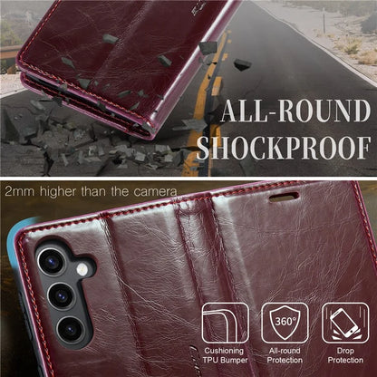 CASEME 003 Series For Samsung Galaxy S24 Case Waxy Crazy Horse Texture Phone Stand Cover