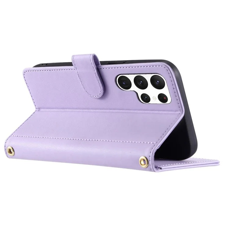 For Samsung Galaxy S22 Ultra 5G Case Rhombus Grid Crossbody Wallet Phone Protector