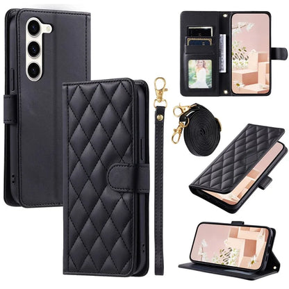 For Samsung Galaxy S23 Case Crossbody Wallet Phone Cover with Rhombus Grid Design