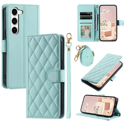 For Samsung Galaxy S23 Case Crossbody Wallet Phone Cover with Rhombus Grid Design