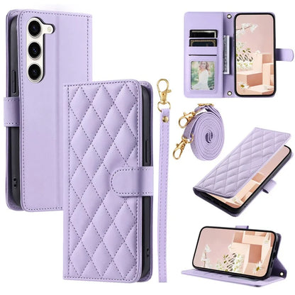 For Samsung Galaxy S23 Case Crossbody Wallet Phone Cover with Rhombus Grid Design