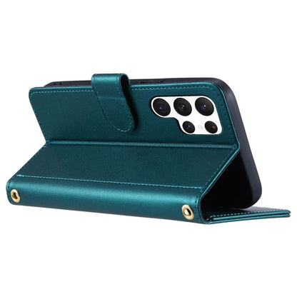 For Samsung Galaxy S23 Ultra Case Wallet Phone Cover with Shoulder Strap and Hand Strap