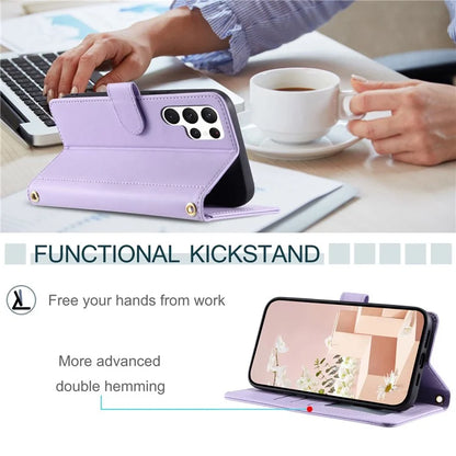 For Samsung Galaxy S23 Ultra Case Wallet Phone Cover with Shoulder Strap and Hand Strap