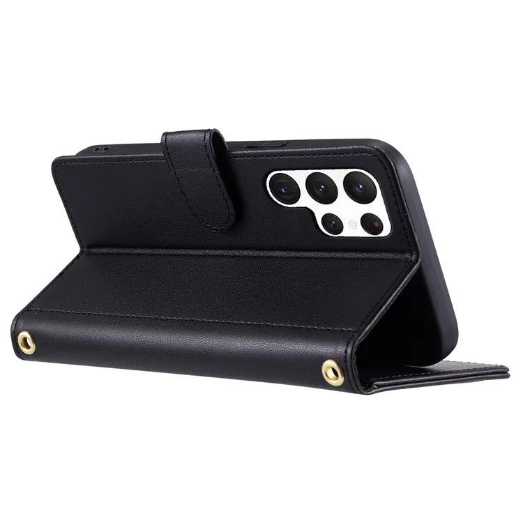 For Samsung Galaxy S23 Ultra Case Wallet Phone Cover with Shoulder Strap and Hand Strap