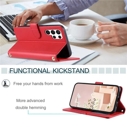 For Samsung Galaxy S23 Ultra Case Wallet Phone Cover with Shoulder Strap and Hand Strap