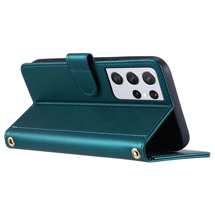 For Samsung Galaxy S21 Ultra 5G Wallet Case Leather Stand Cover Rhombus Grid